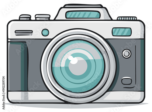 Retro Style Camera with Large Lens and Button Detail