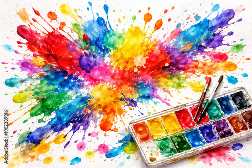 絵の具　パレットからはみ出る絵の具