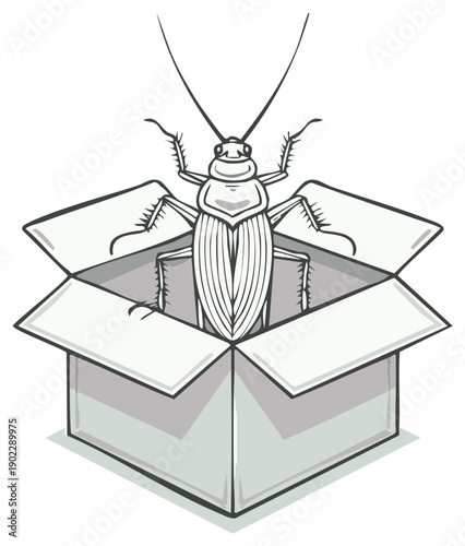 Surprise Insect Emerging from Open Cardboard Box Illustration