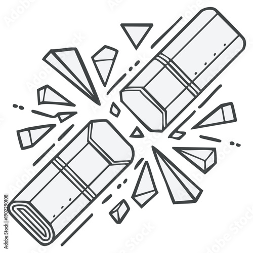 Broken object cartoon illustration with shattered pieces, outline design.
