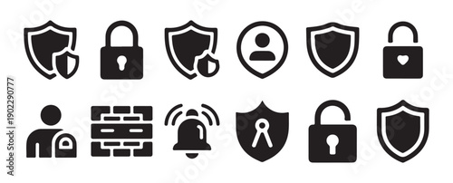 User account safety and protection line icons, secure profile symbols. vector illustration eps 10