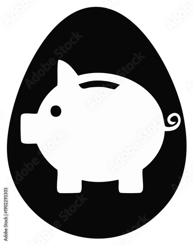 Piggy bank inside eggshell shape. Concept of savings and financial security.