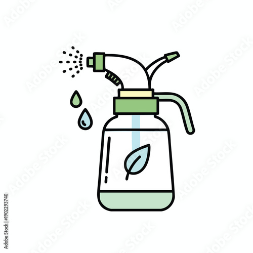 Spray Bottle with Water and Leaf Icon