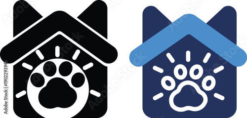 Pet apps, cafes, and shelters color and silhouette sign, home combined with cat image, perfect for pet care, adoption services and animal-friendly illustrations