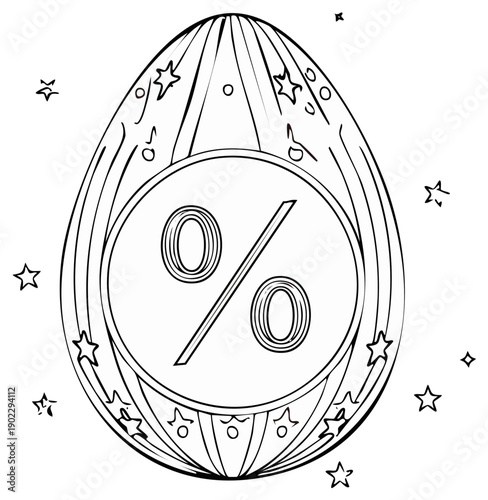 Decorative Easter Egg Outline Featuring a Percentage Sign Surrounded by Stars for Spring Sale