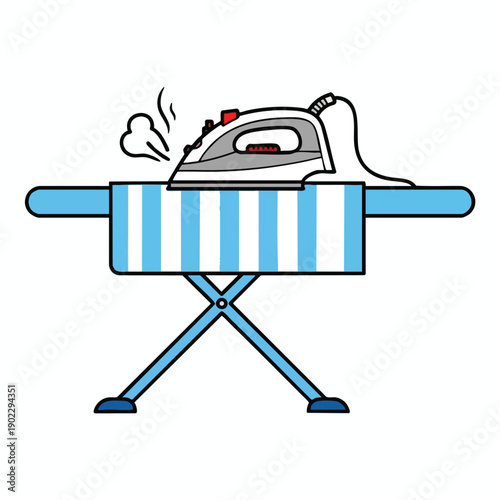Ironing Board with Iron and Clothes
