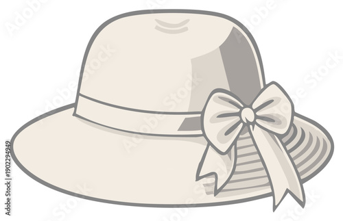 Elegant Sun Hat Cartoon Illustration with Bow Feminine Headwear Accessory