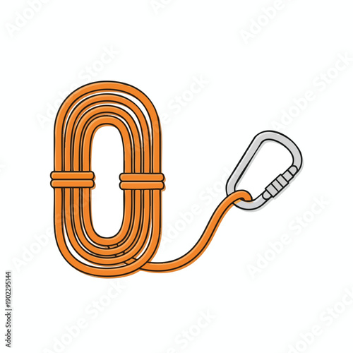 Coiled Orange Climbing Rope with Carabiner