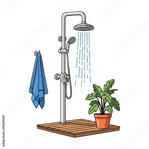 Outdoor Shower with Potted Plant