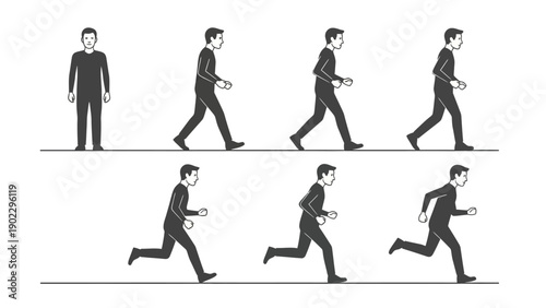 Illustrated sequence of human movement showing walking and running actions