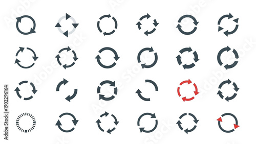 Set of circular arrows and symbols for interface and design elements