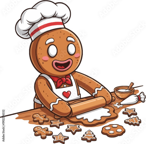 Chef holding cookies bread and spices cartoon character illustration