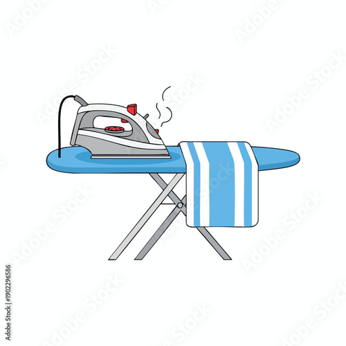 Ironing Board with Iron and Towel