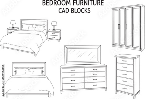 Elegant Bedroom Furniture CAD Blocks for interior design and architectural planning. 