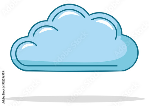 Cartoon cloud illustration of a fluffy blue cloud with a slight shadow.