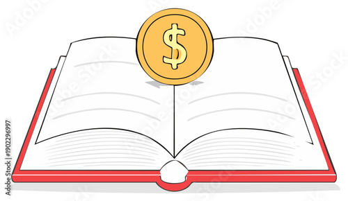 Financial literacy concept with an open book and coin on top money saving