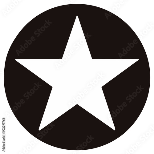 Simple geometric icon of a white five-pointed star inside a black circle, vector graphic illustration