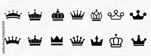 Set of black crown icons. Black crown symbol collection.