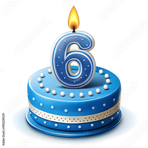 birthday cake with blue number 6 candle vector icon