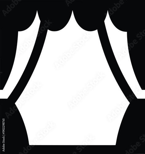 theater curtain drawn open silhouette vector illustration on transparent background