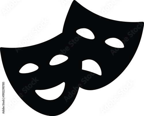 theater masks comedy tragedy silhouette vector illustration on transparent background
