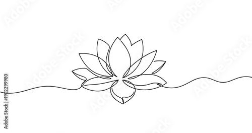 Minimalist lotus flower line art on white background. No editable stroke