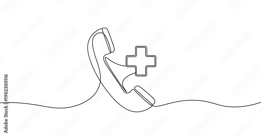 Obraz premium Line art of telephone with medical cross symbolizing healthcare communication. No editable stroke