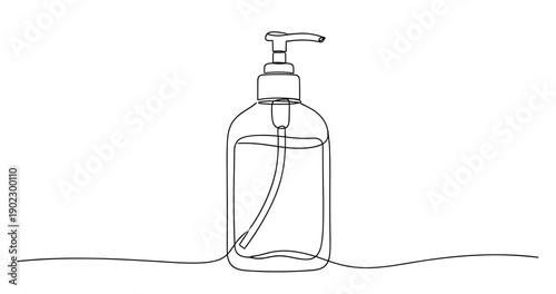 Minimalist continuous line drawing of a liquid soap dispenser bottle. No editable stroke