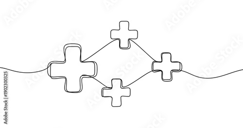 Abstract geometric design with interconnected plus signs on white background. No editable stroke