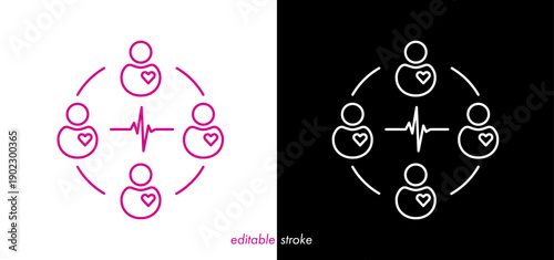 Medical infographics editable stroke patient persons, family, ekg line icon vector design to use for healthcare, healthy lifestyle, healthy family, medical laboratory, cardiology project.