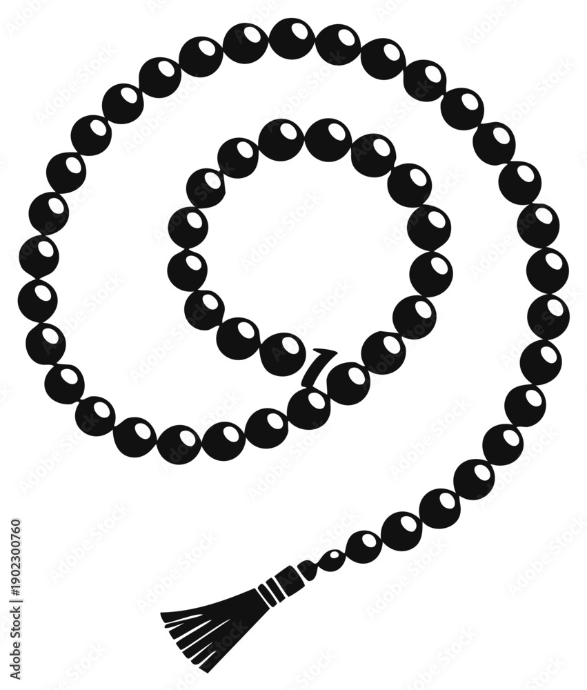 Fototapeta premium Black Prayer Beads with Tassel in Spiral Formation Spiritual Islamic Meditation Accessory