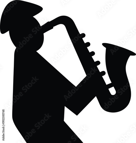 jazz saxophone player silhouette vector illustration on transparent background