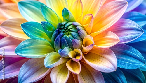 Dahlia flower with rainbow petals, highly detailed