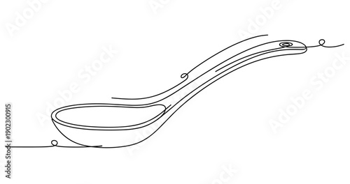Minimalist continuous line art of a spoon with elegant curves. Non editable stroke