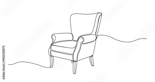Minimalist line art illustration of a classic armchair design. Non editable stroke