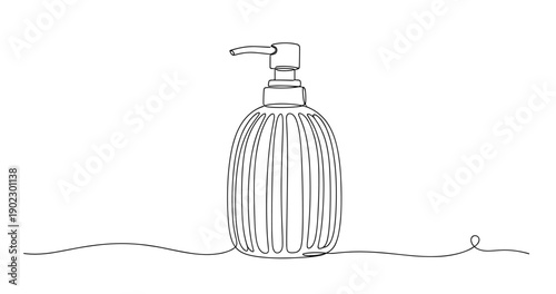 Minimalist continuous line drawing of a soap dispenser on white background. Non editable stroke