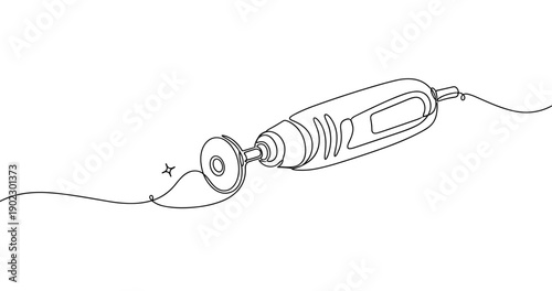 Line art of a power rotary tool with cutting disc and electrical cord. Non editable stroke