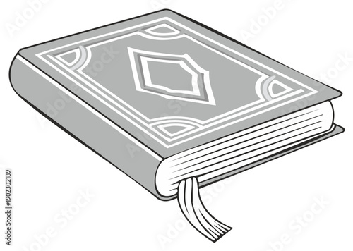 Vintage hardcover book with an ornate decorative cover and bookmark vector illustration