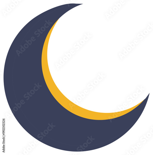 Stylized Two Tone Crescent Moon Illustration Representing Night Sky and Celestial Phases
