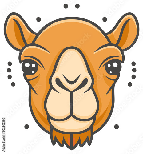 Cute Cartoon Camel Head, Muzzle, Desert Animal Face with Big Eyes and Spots Decoration