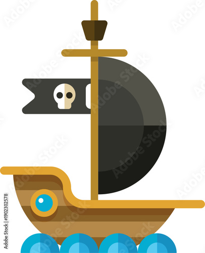 A pirate ship with a skull and crossbones on the side