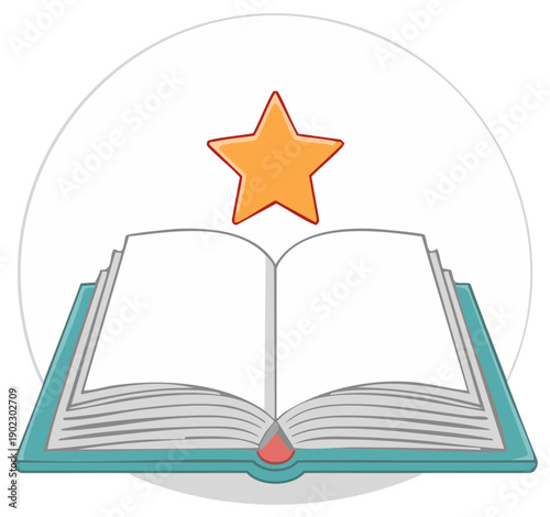 Open book graphic with blank pages under bright star ready for knowledge to be applied in an educational setting