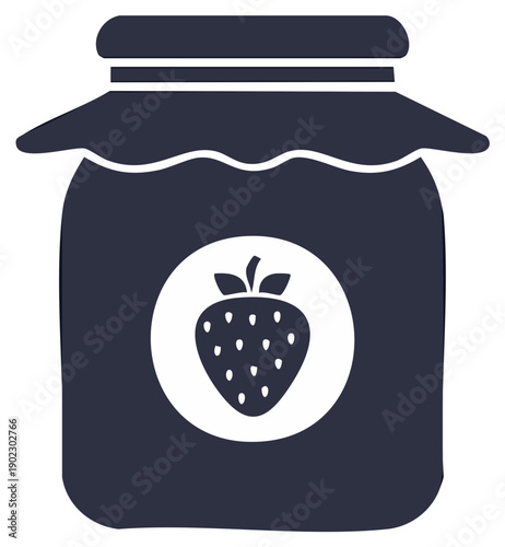 Illustration of a jar of strawberry jam with a fruit label and a lid vector graphic