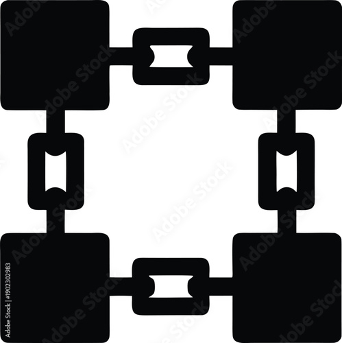 blockchain linked blocks silhouette vector illustration on transparent background