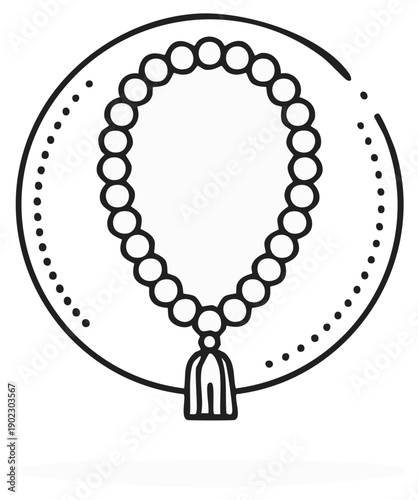 Islamic prayer beads vector icon illustrating religious symbol used in Muslim culture to aid in performing religious acts and remembrance
