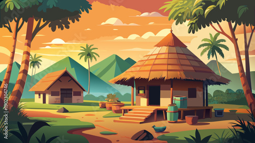 Very beautiful Betammaribe traditional house with granary, showcasing unique earthen architecture and indigenous building techniques of northern Benin communities.