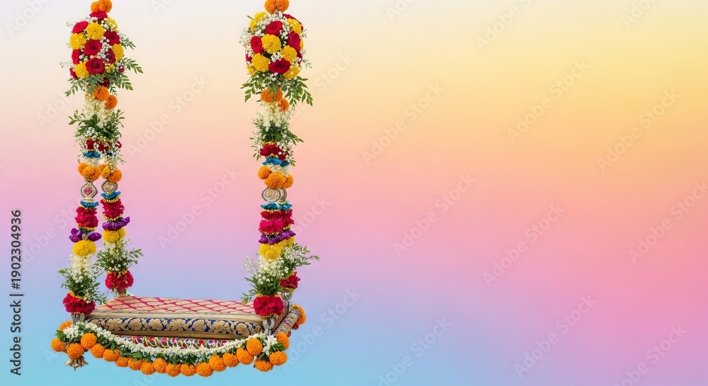 Obraz premium Dol Jatra Soft Gradient Banner with Floral Swing Decorations
