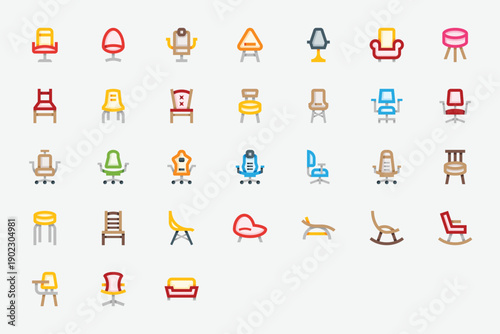 Chairs and Seating Furniture Color Icon Set