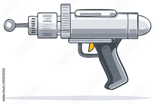 Cartoon ray gun illustration. Retro space blaster design.