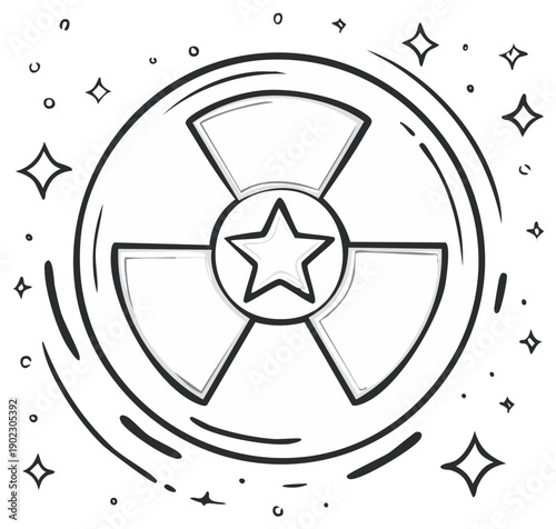 Radioactive Doodle with Star Symbol Radiation Hazard Warning Icon
